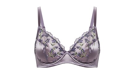 Delicate Lavender Purple Bra with Subtle Floral Embroidery on White Background