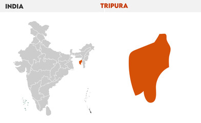 Tripura administrative map, Indian states, suitable for education, business, presentations, print, web use, and creative geographic projects. Indian union territory.