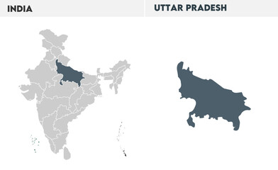 Uttar pradesh administrative map, Indian states, suitable for education, business, presentations, print, web use, and creative geographic projects. Indian union territory.