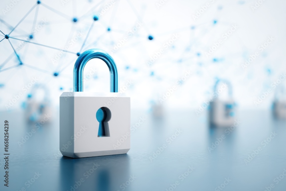 Poster digital security concept with lock and network connections