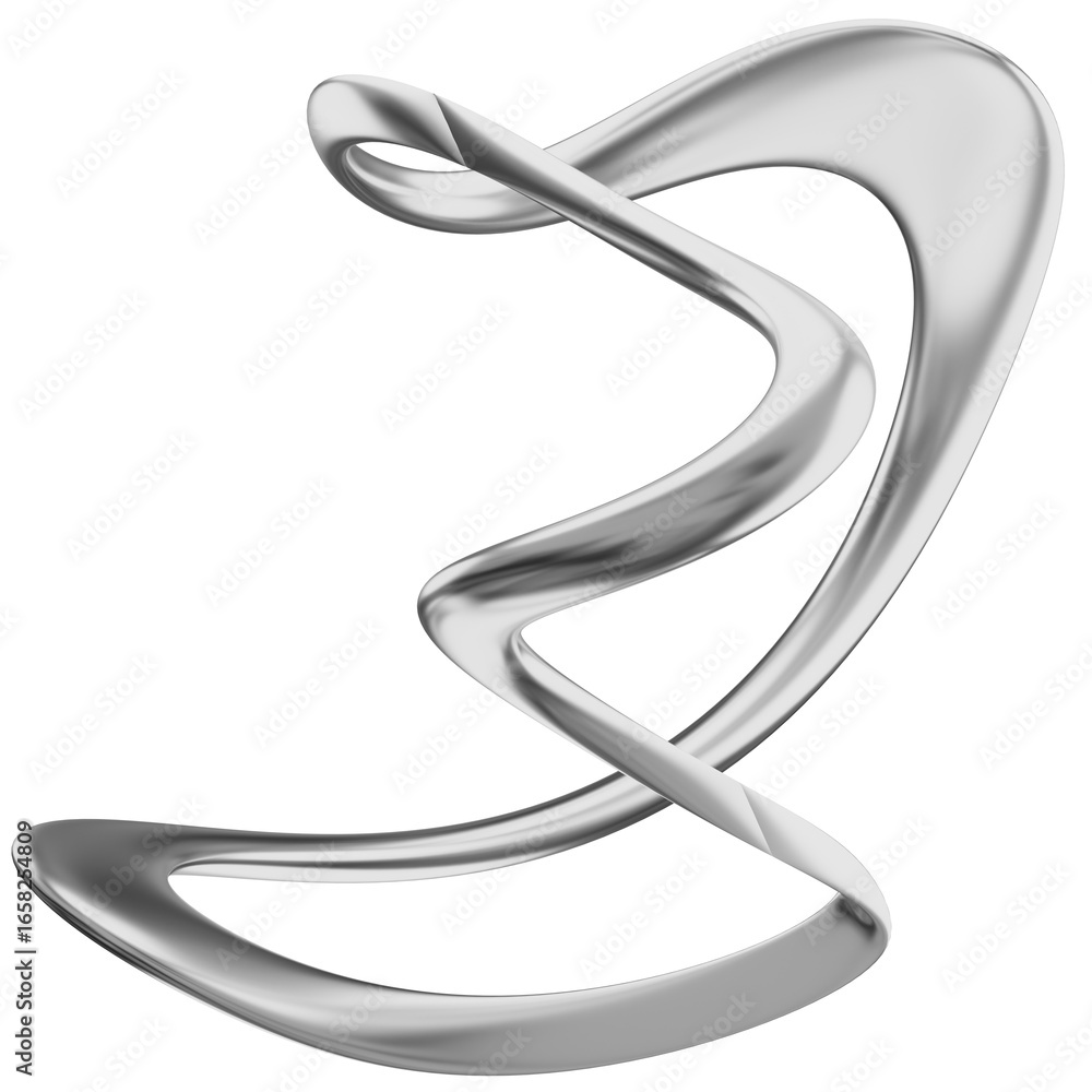 Poster 3d chrome metallic ματ abstract shape objects, 3d rendering aluminum gradient shape design element, 