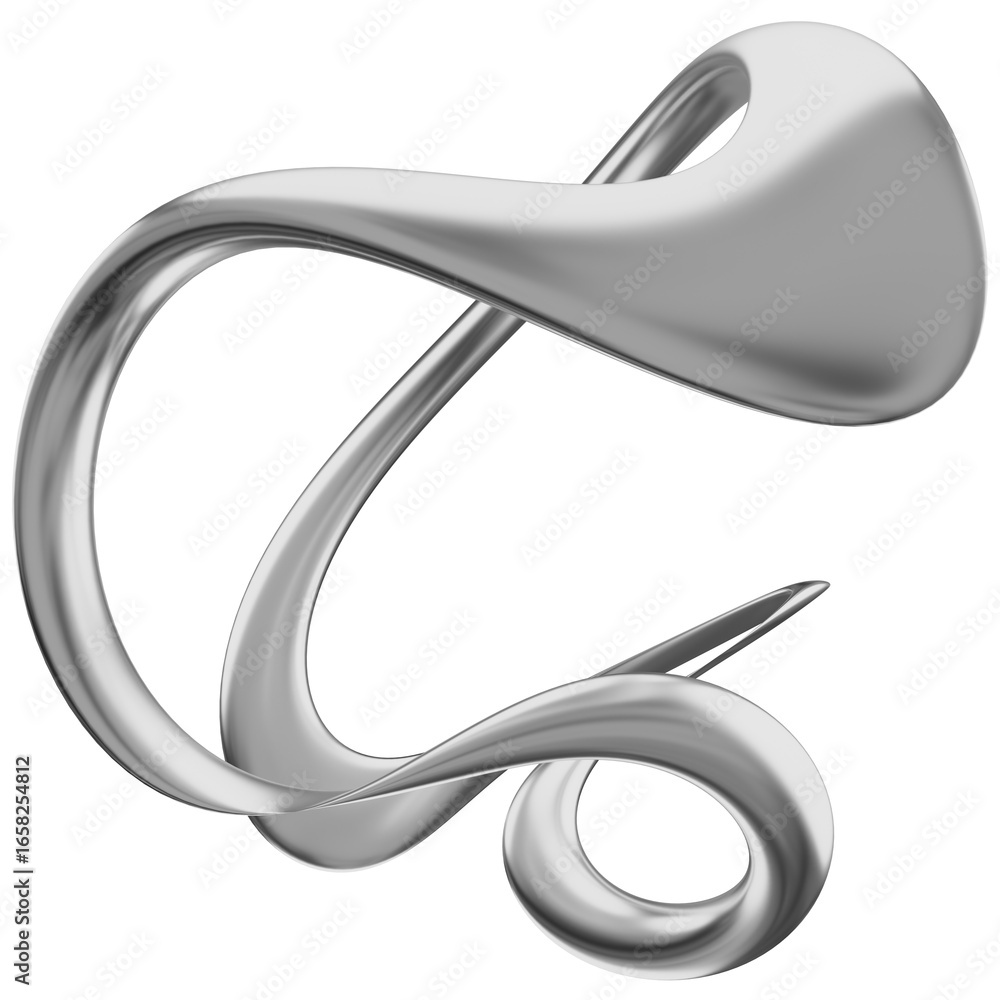 Poster 3d chrome metallic ματ abstract shape objects, 3d rendering aluminum gradient shape design element, 