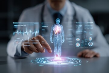 Futuristic Healthcare with Digital Human Figure and Health Data Display