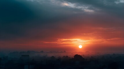 Fototapeta premium Dramatic sunset over an industrial cityscape