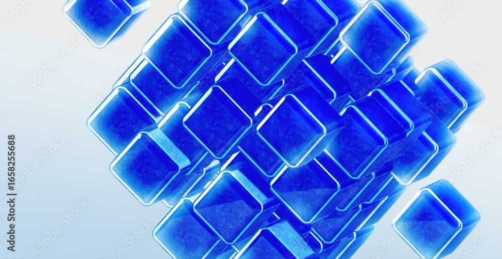 Poster abstract image of blue cubes, modern and conceptual, ideal for tech and design applications