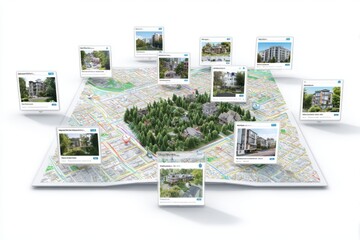 Interactive 3D Map with Pins Showcasing Different Locations in City