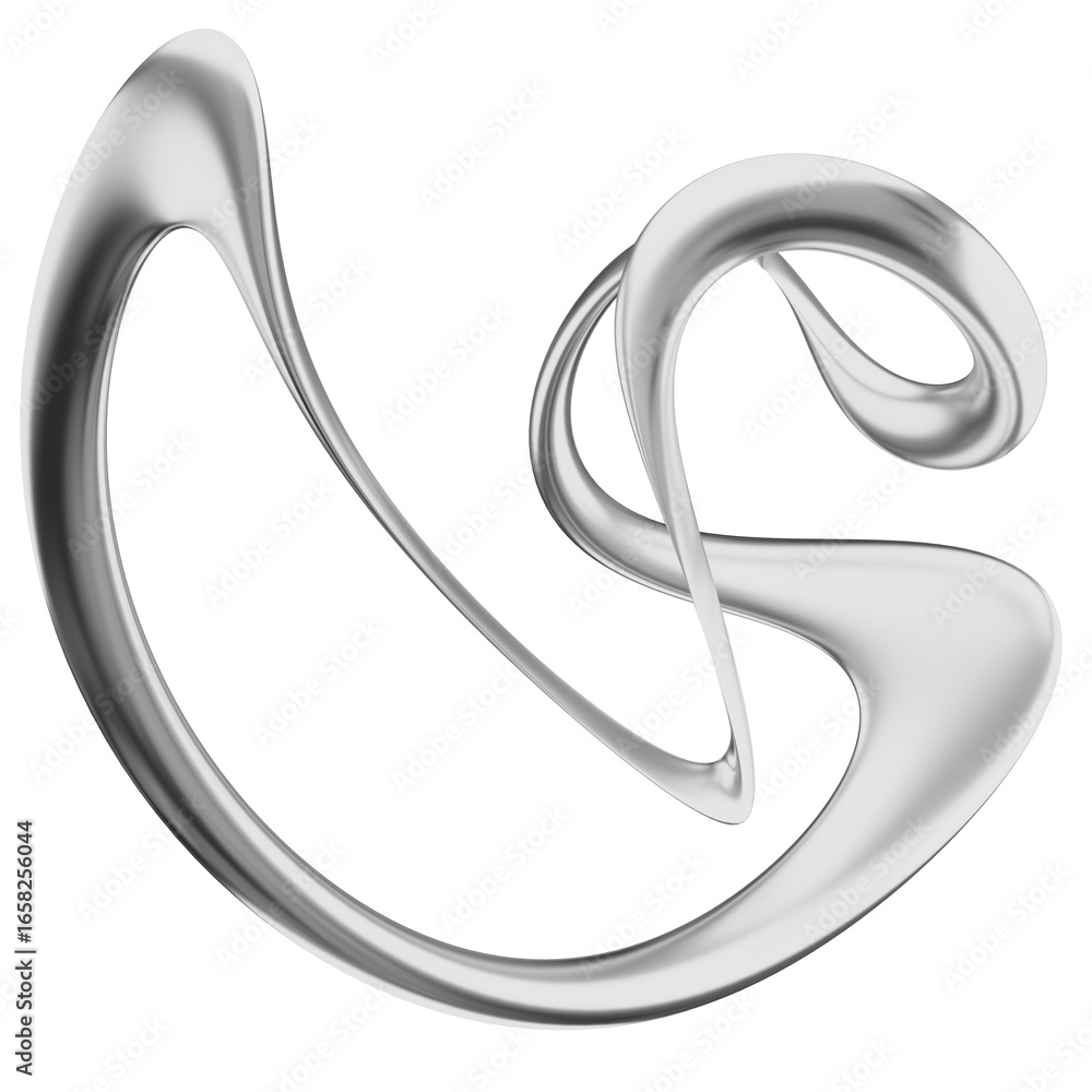 Aufkleber 3d chrome metallic ματ abstract shape objects, 3d rendering aluminum gradient shape design element, 