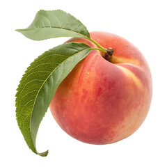 A whole nectarine with leaf isolated on a transparent background

