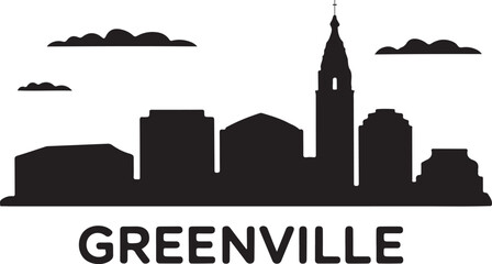 Obraz premium Greenville Skyline Silhouette with Reflection, South Carolina Vector Illustration