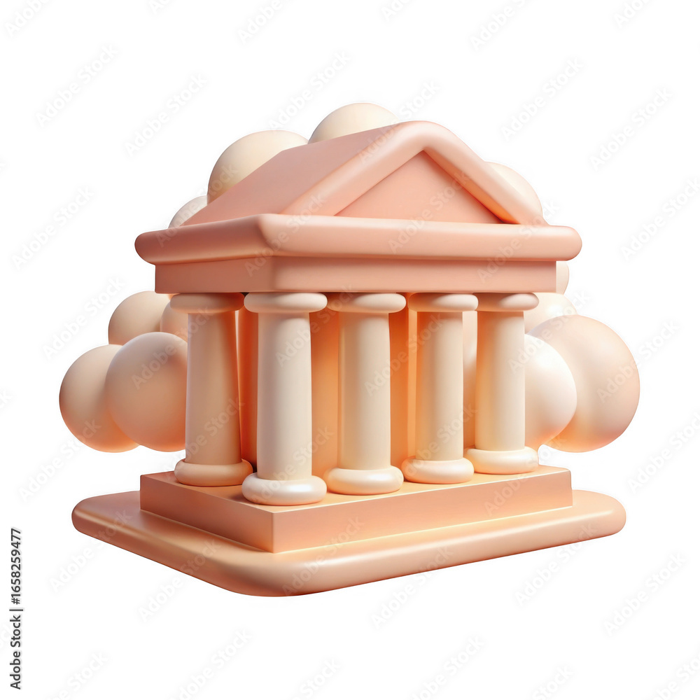 Poster 3d stylized classical building with clouds isolated on transparent background