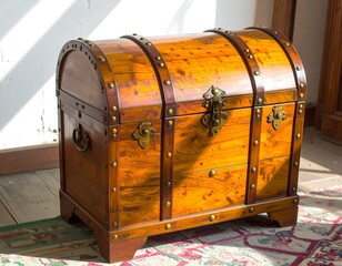 Wooden treasure chest in sunlight