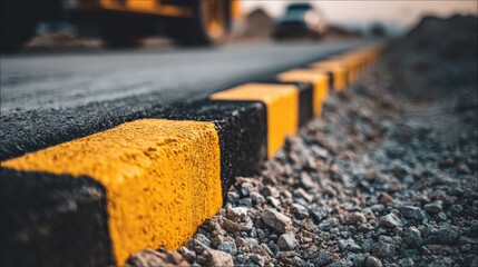 Naklejka premium Close up of yellow and black road barrier at construction site highlighting safety features