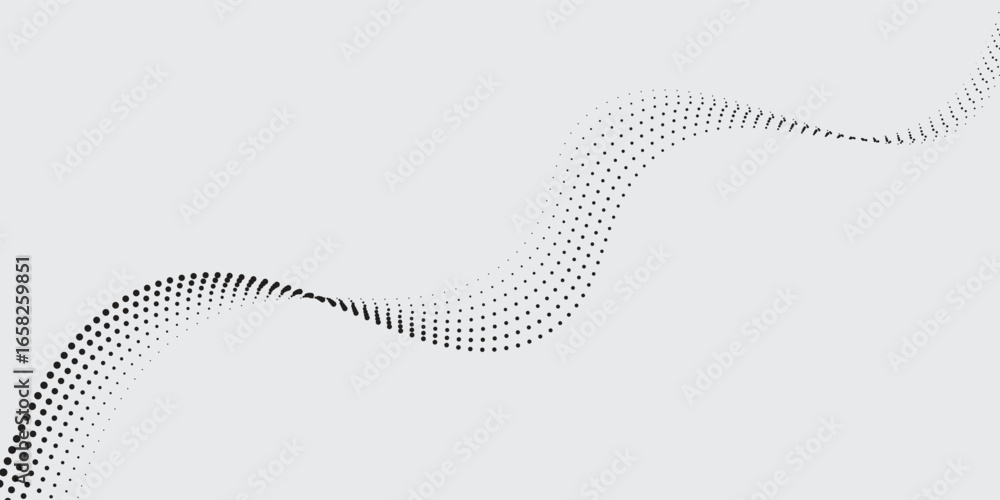 Poster minimalist dots particles wave pattern halftone gradient curve shape isolated on white background. a