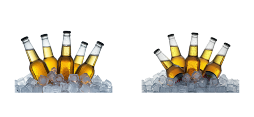 Refreshing bottles on ice summer party product indoor setting beverage enjoyment. Set PNG