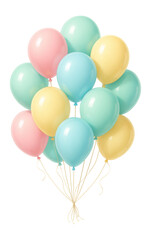 Vibrant bunch of pastel colored balloons tied together with strings.