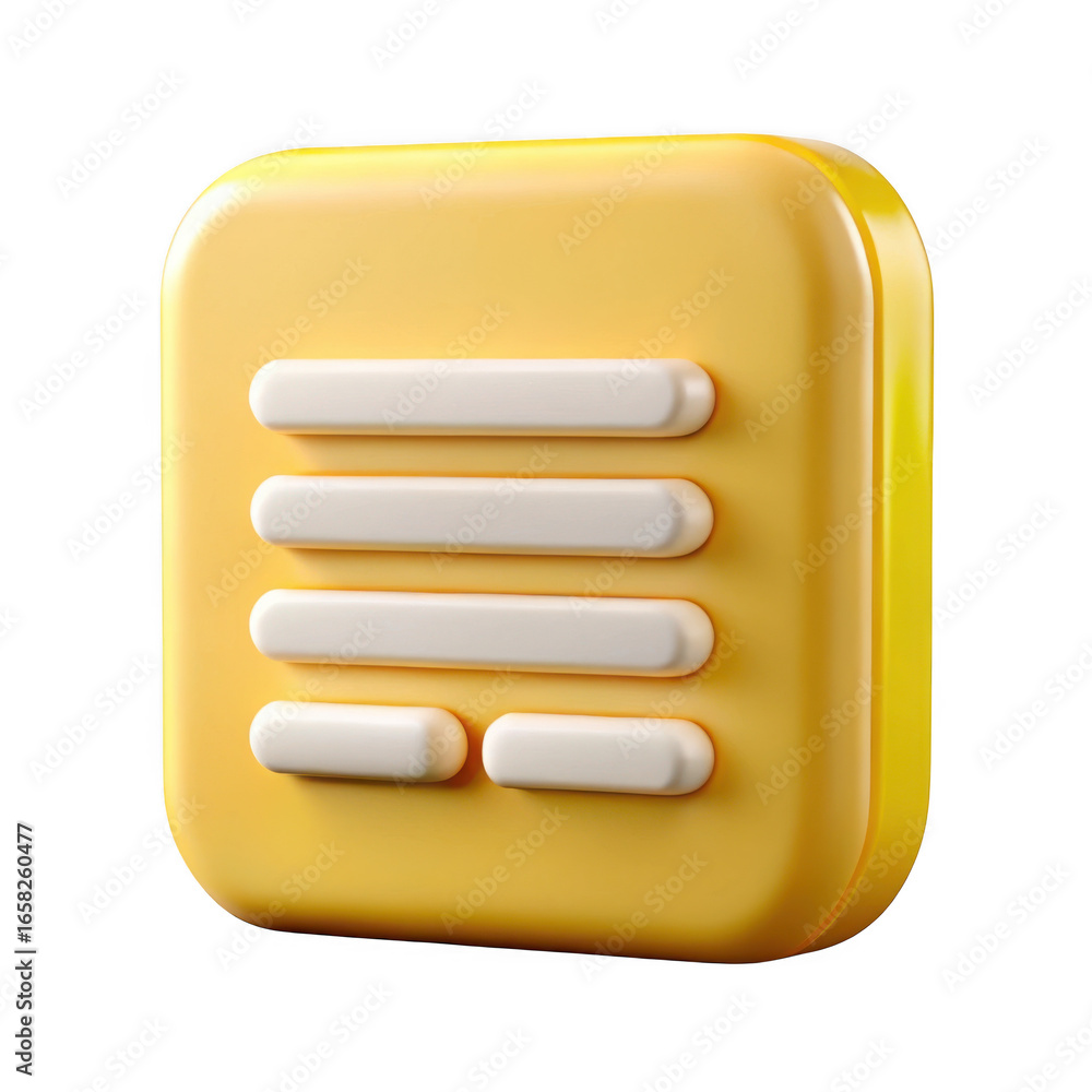 Poster 3d yellow menu icon with rounded corners isolated on transparent background