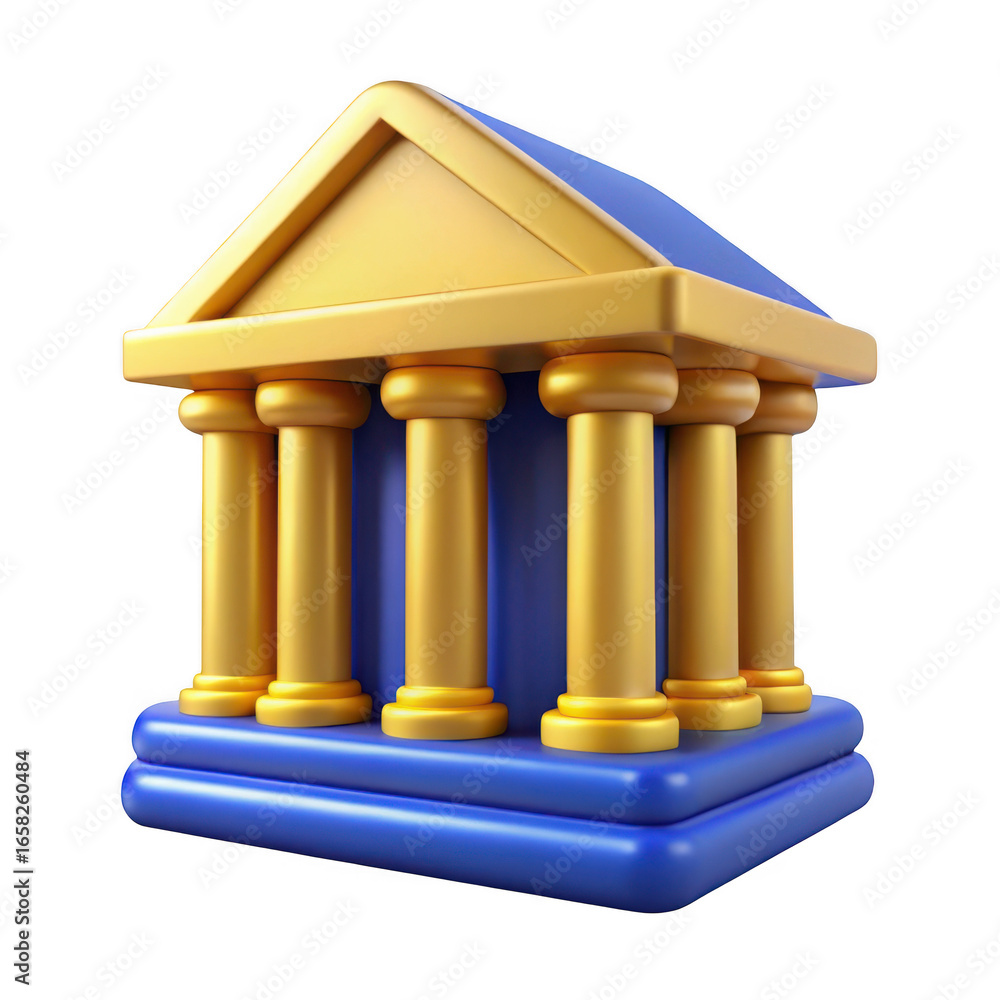 Poster 3d classical bank building with columns isolated on transparent background