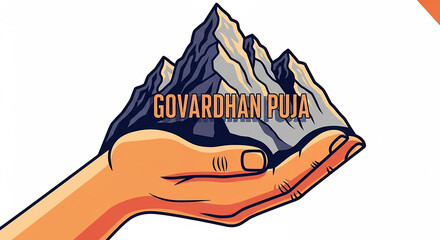 Govardhan Puja Minimalist Icon with a Hand holding the Govardhan Hill Mountain