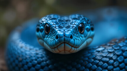 Close-up of a blue viper snake face