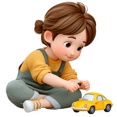Cheerful Child Playing with Toy Car on Floor in Bright and Colorful Environment