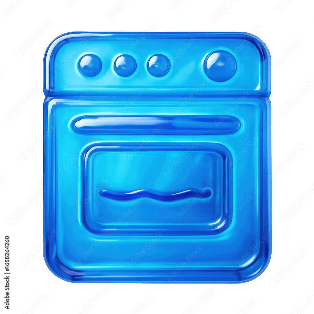 Poster 3d translucent icon style oven representation with blue tint and transparent background