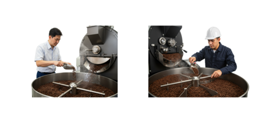 Coffee roasting process industrial facility workspace craftsmanship. Set PNG