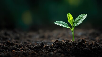 Fototapeta premium A 4K photo of new plant sprouting from rich soil, symbolizing growth and renew.