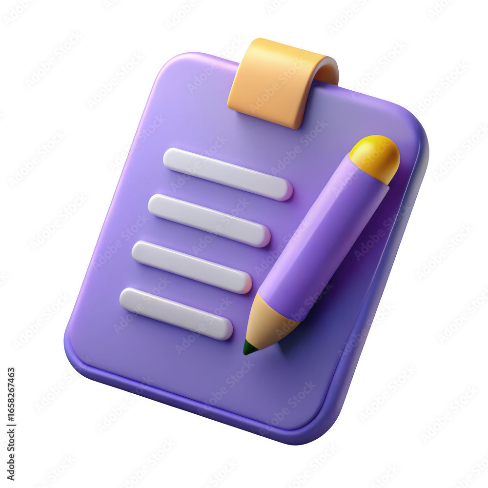 Poster 3d rendered realistic notepad icon with pencil isolated on transparent background
