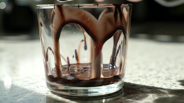 national milkshake day pouring chocolate syrup into glass close up