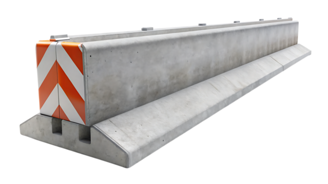 Concrete Median Barrier with Reflective Strips – Isolated on Transparent Background, AI Generated