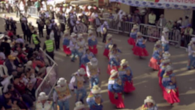 Blurred Bolivian Dancers Performing in Colorful Costumes During Virgin of Urkupina Festival, Quillacollo, Bolivia - 4K