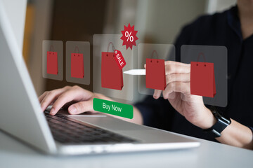 Person using smartphone tablet laptop for home online shopping shopaholic sale discount on price...