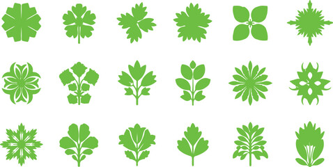 Fototapeta premium Collection of abstract green leaf and plant icons with organic shapes on a white background