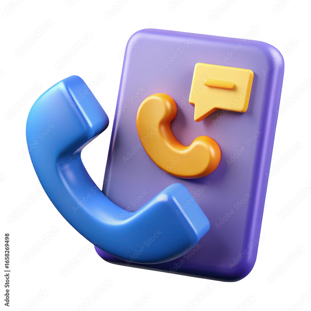 Poster 3d render of a phone icon with a chat bubble, isolated on transparent background