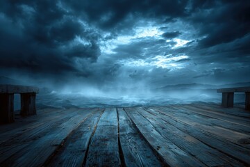 Stormy Ocean View from Wooden Pier