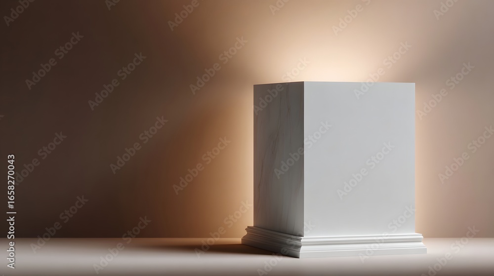 Canvas Prints white ceramic podium with warm soft light and sharp focus