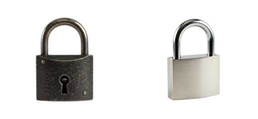 Security measures comparisons of padlocks in a studio setting product industrial environment. Set PNG
