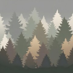 Fototapeta premium Misty forest, peaceful woods, serene landscape, tranquil scene, evergreen trees, misty mountains, forest background, nature scene, woodland, coniferous forest, pine trees, fir trees, spruce trees.