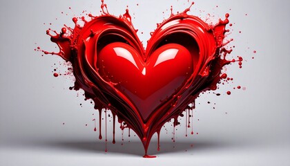 Bold red heart with dynamic paint splashes on a clean white background, symbolizing passion, creativity, emotional expression, and artistic energy."