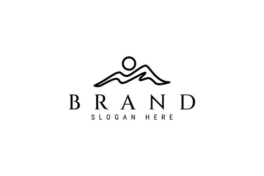 mountain logo design with sun in linear design style