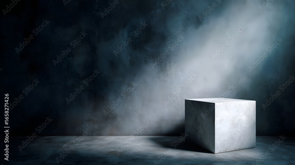 Canvas Prints minimalist cube platform against a grey wall with ambient lighting