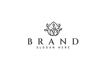 water drop logo with natural creeper in line art design style
