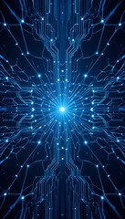Fototapeta premium Abstract digital network pattern with glowing blue lights and intricate circuitry, symbolizing technology and data flow