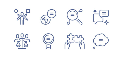 Fototapeta premium Set of social equality and justice icons, inclusive rights, equal access, fair treatment, diversity, participation, human rights, opportunities, community support, group collaboration vector symbols.