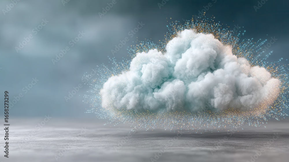 Aufkleber glowing 3d shield over translucent digital cloud in cybersecurity conceptual visualization