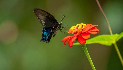 Fototapeta premium Blue-tailed Swallowtail Butterfly on Vibrant Zinnia