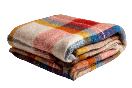 Folded plaid blanket in warm colors (1)