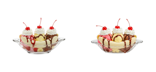 Delicious banana split dessert kitchen food bright indulgent treat. Set PNG