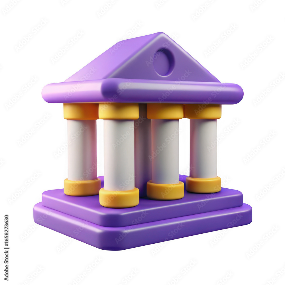 Poster 3d stylized bank building with columns isolated on transparent background