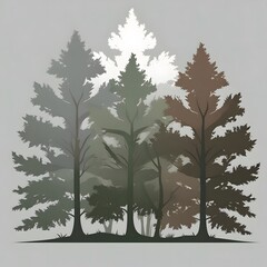 Obraz premium A stylized illustration of several coniferous trees in various shades of green and brown, creating a layered forest scene. The arrangement gives a sense of depth and tranquility.